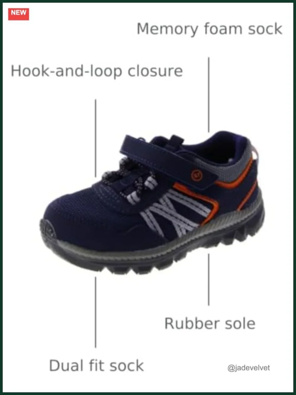 Boys' Sneakers Hook & Loop Memory Foam Washable